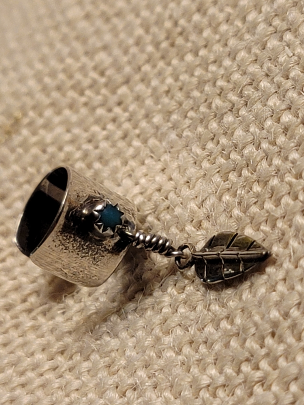 Vtg Silver Leaf Dangle Charm with Turquoise Accent Ear Cuff